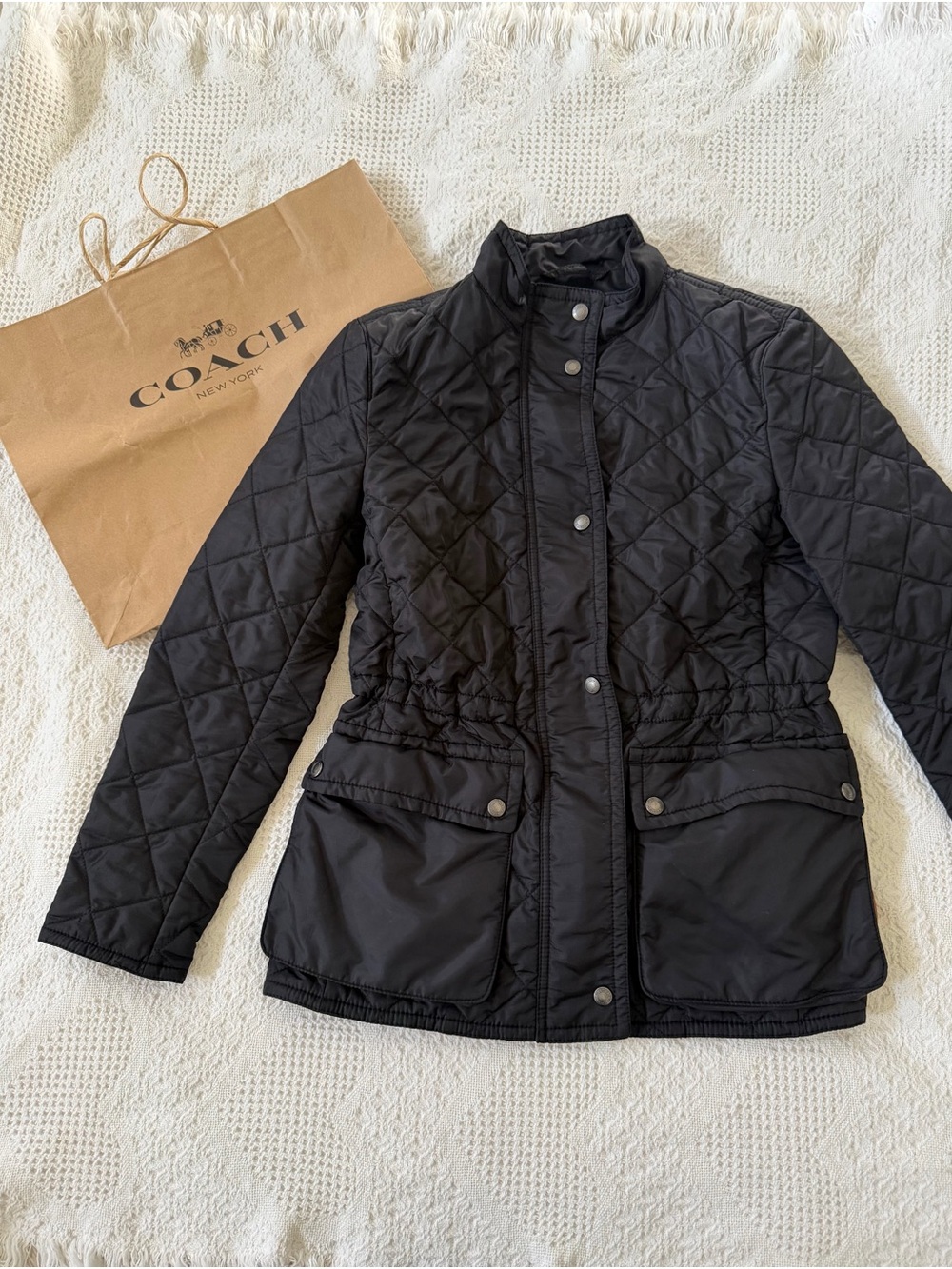 Coach Black Quilted Puffer Jacket with Snaps